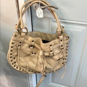 Betsey Johnson Cream Shoulder Bag with Bow and Studs